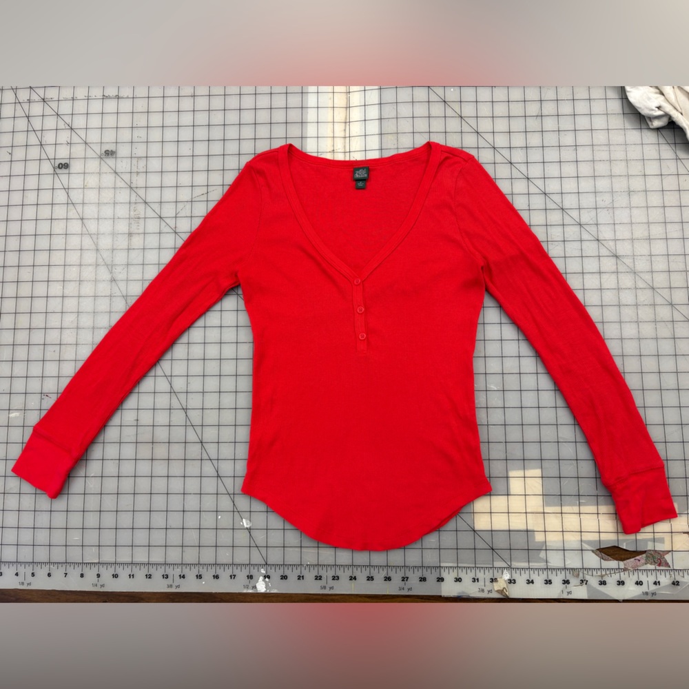 V neck Red Henley